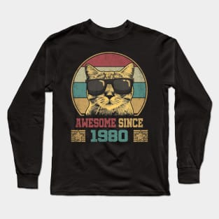 Awesome Since 1980 44th Birthday Gift Cat Lover Long Sleeve T-Shirt